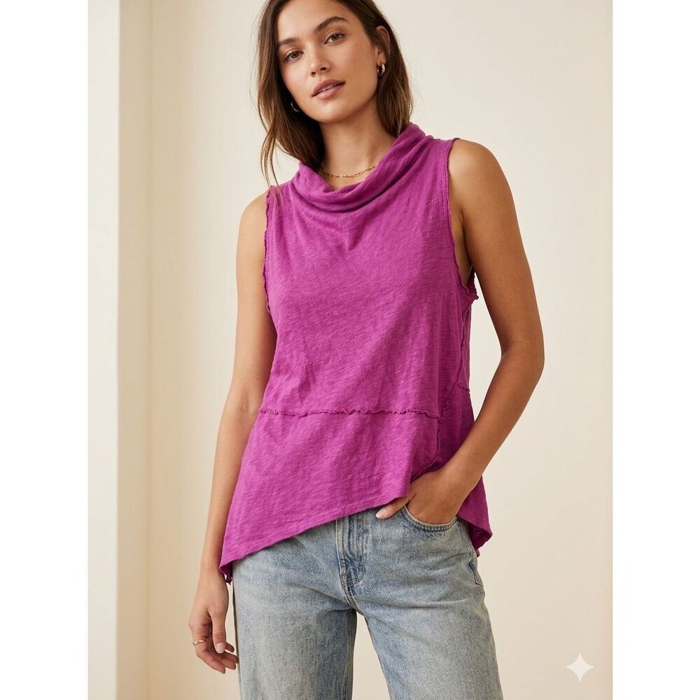 Free People We The Free Magenta Pink Linen Blend Asymmetrical Drape Tank Top XS
